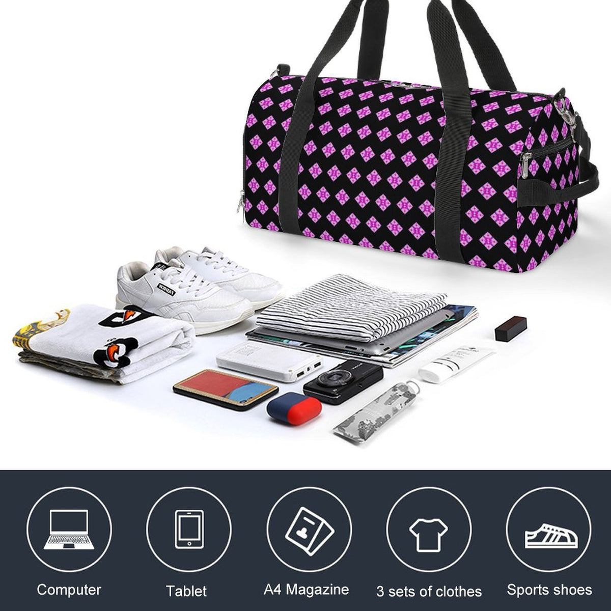 Pink & Purple Diamond - Black Gym Bag
