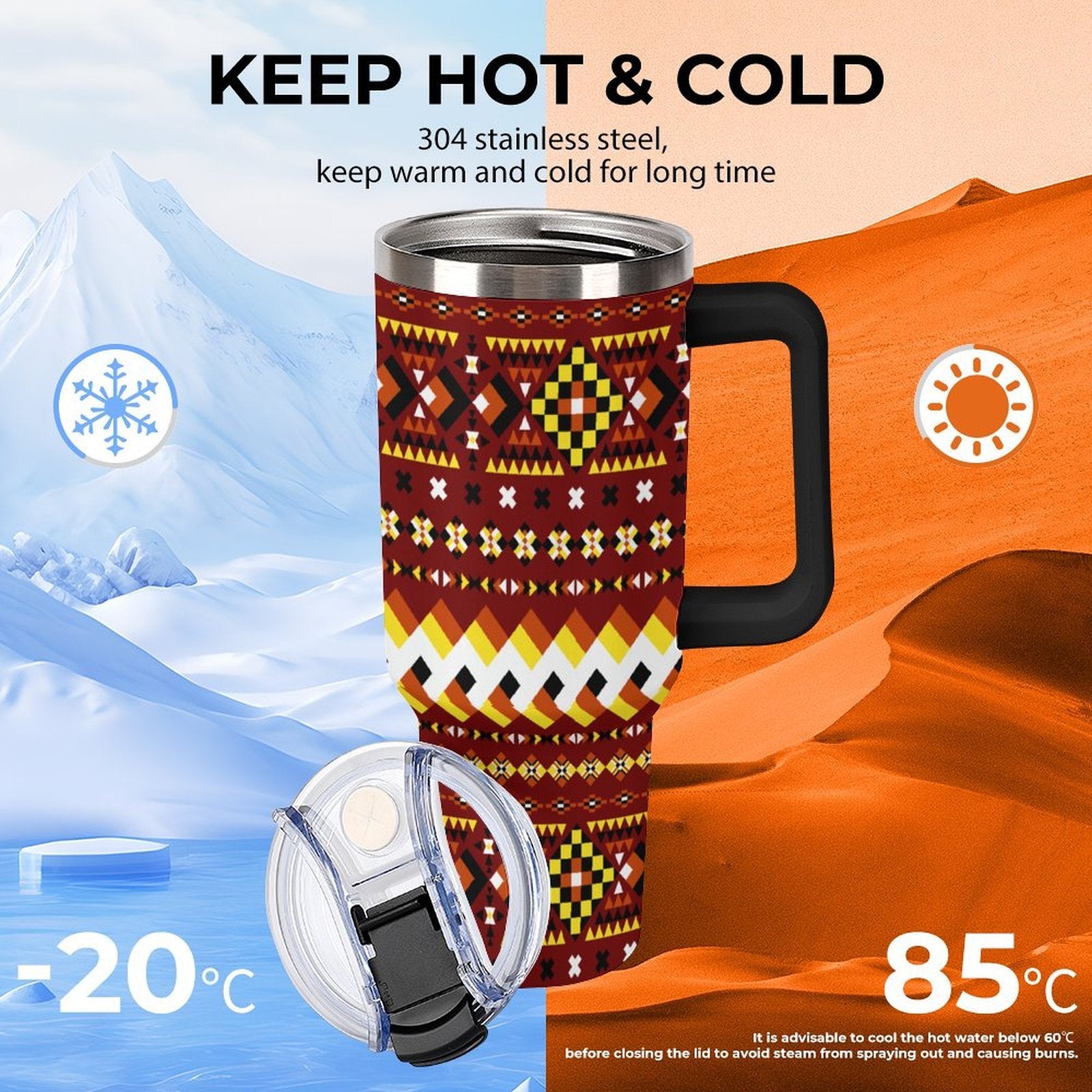 Maroon 40oz Tumbler with Multi-Color Handle