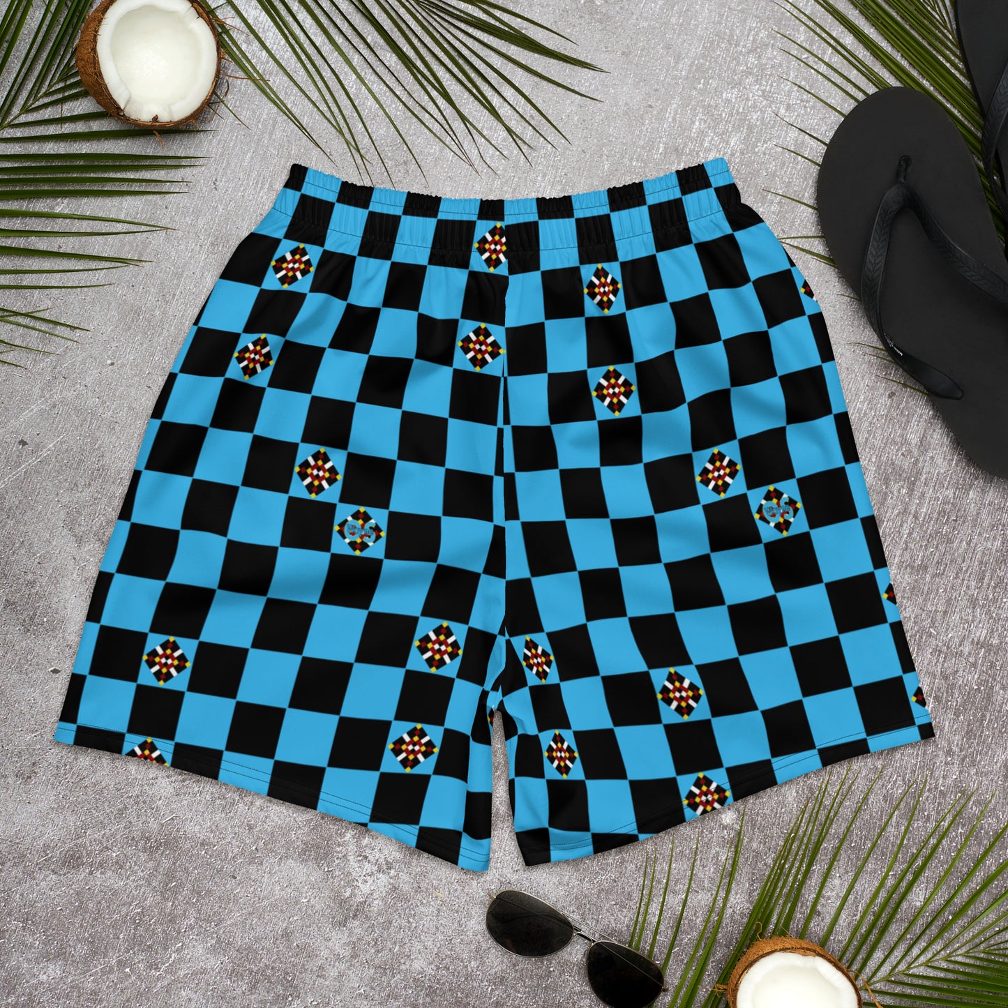 Blue Check Unisex Athletic Long Shorts