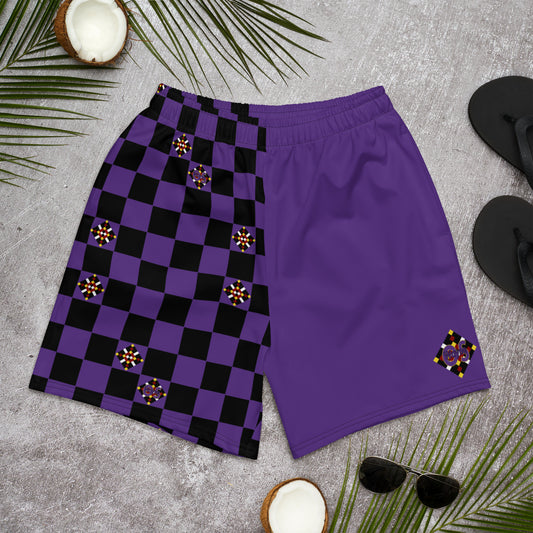 Purple Check Unisex Athletic Long Shorts