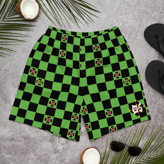 Green Check Unisex Athletic Long Shorts