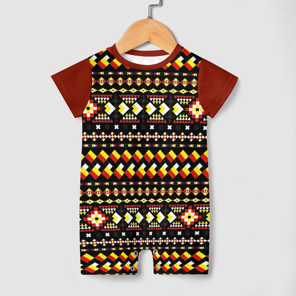 Red & Black Short Sleeve Baby Romper