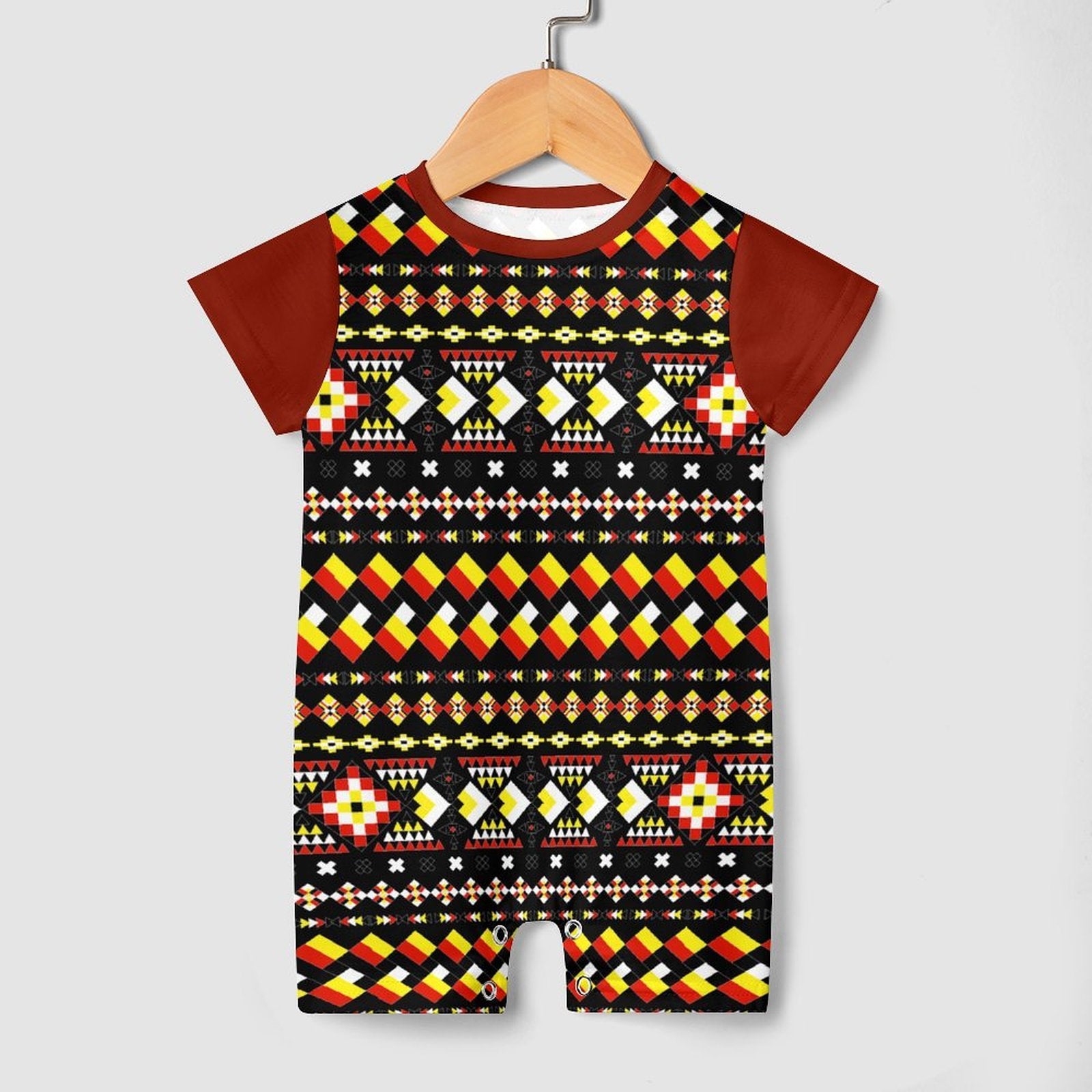 Red & Black Short Sleeve Baby Romper