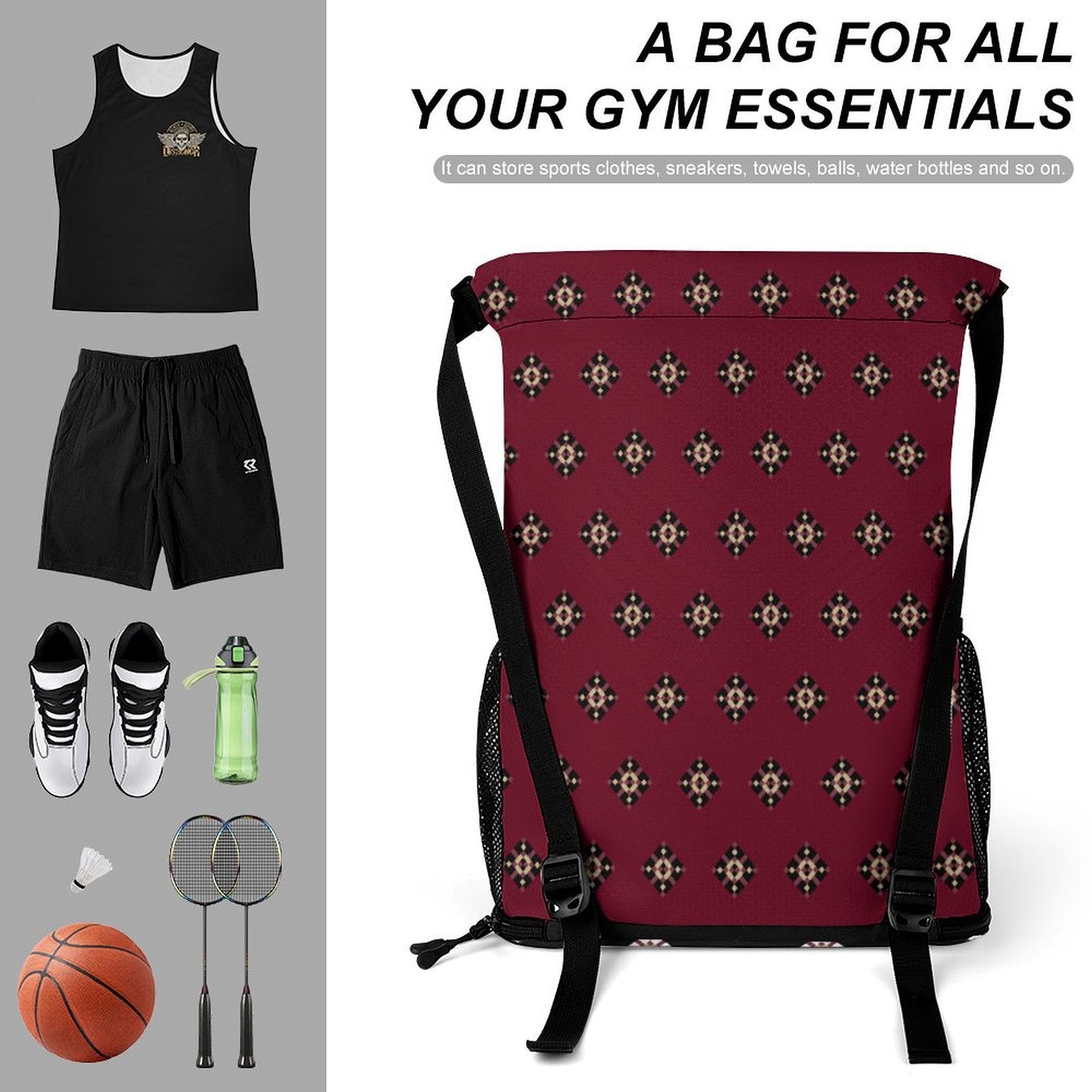 Tan Diamond Design - Sports Drawstring Bag