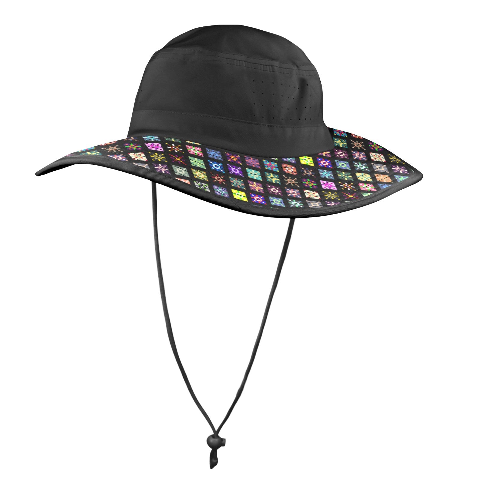 Wide Brim Bucket Hat — Multi-Diamond Print