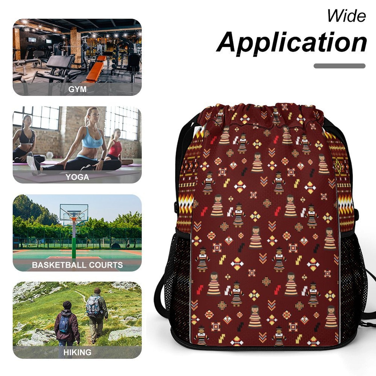 Dark Red Sports Drawstring Bag