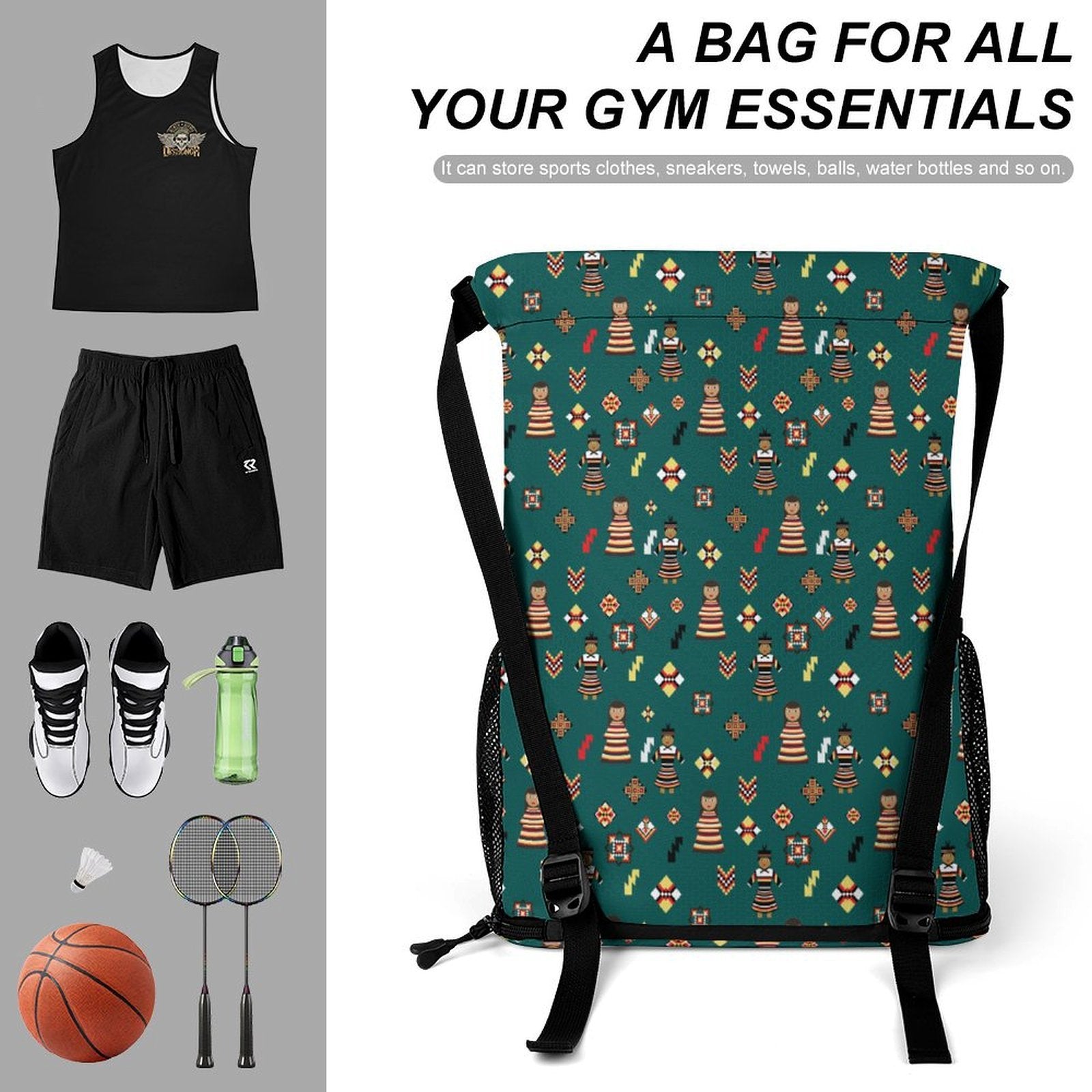 Dark Teal Sports Drawstring Bag