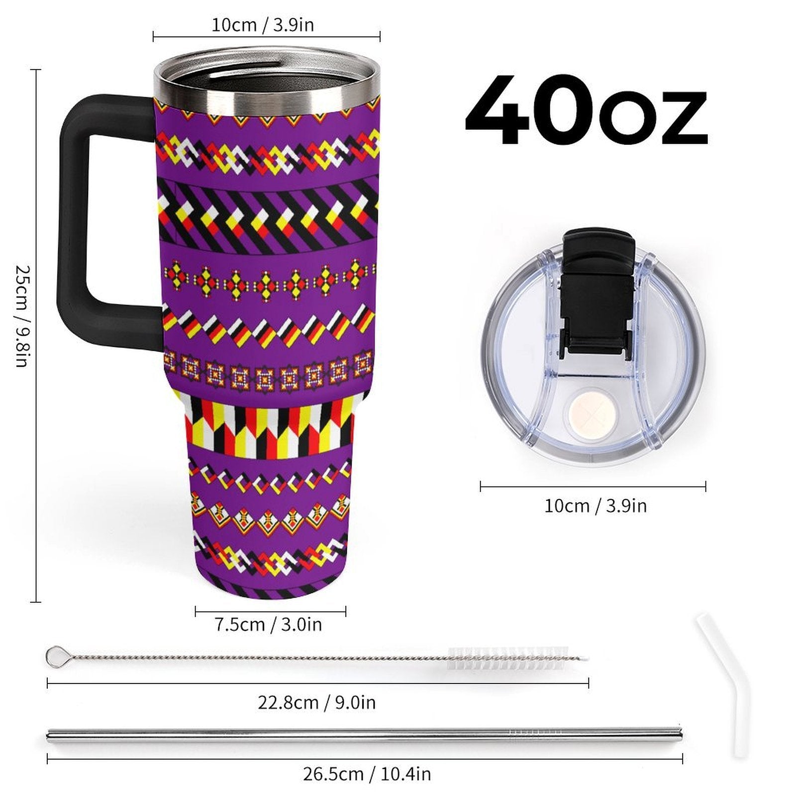 Purple 40oz Tumbler with Multi-Color Handle