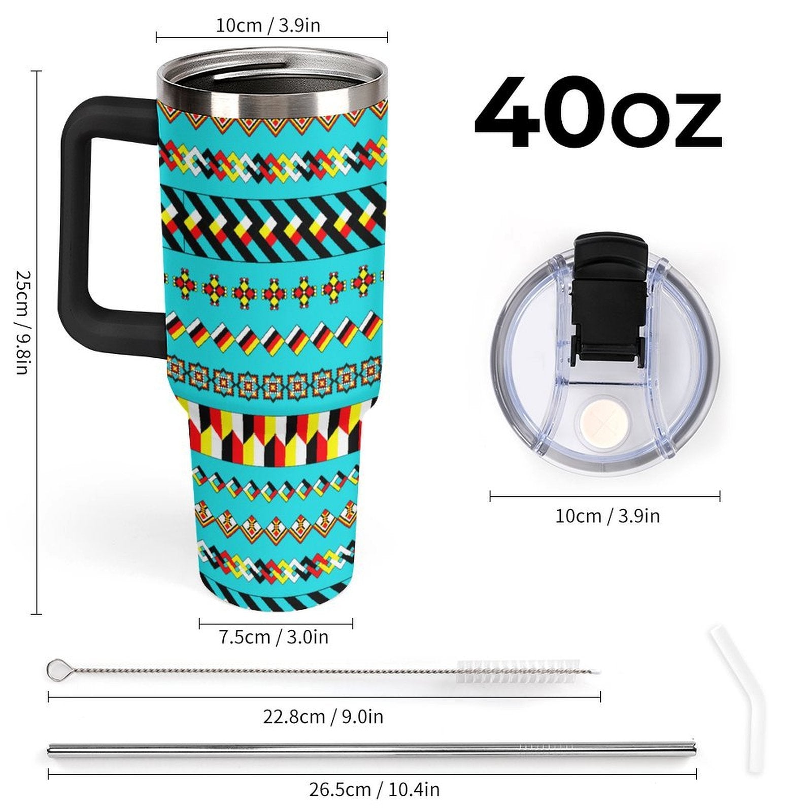 Teal 40oz Tumbler with Multi-Color Handle