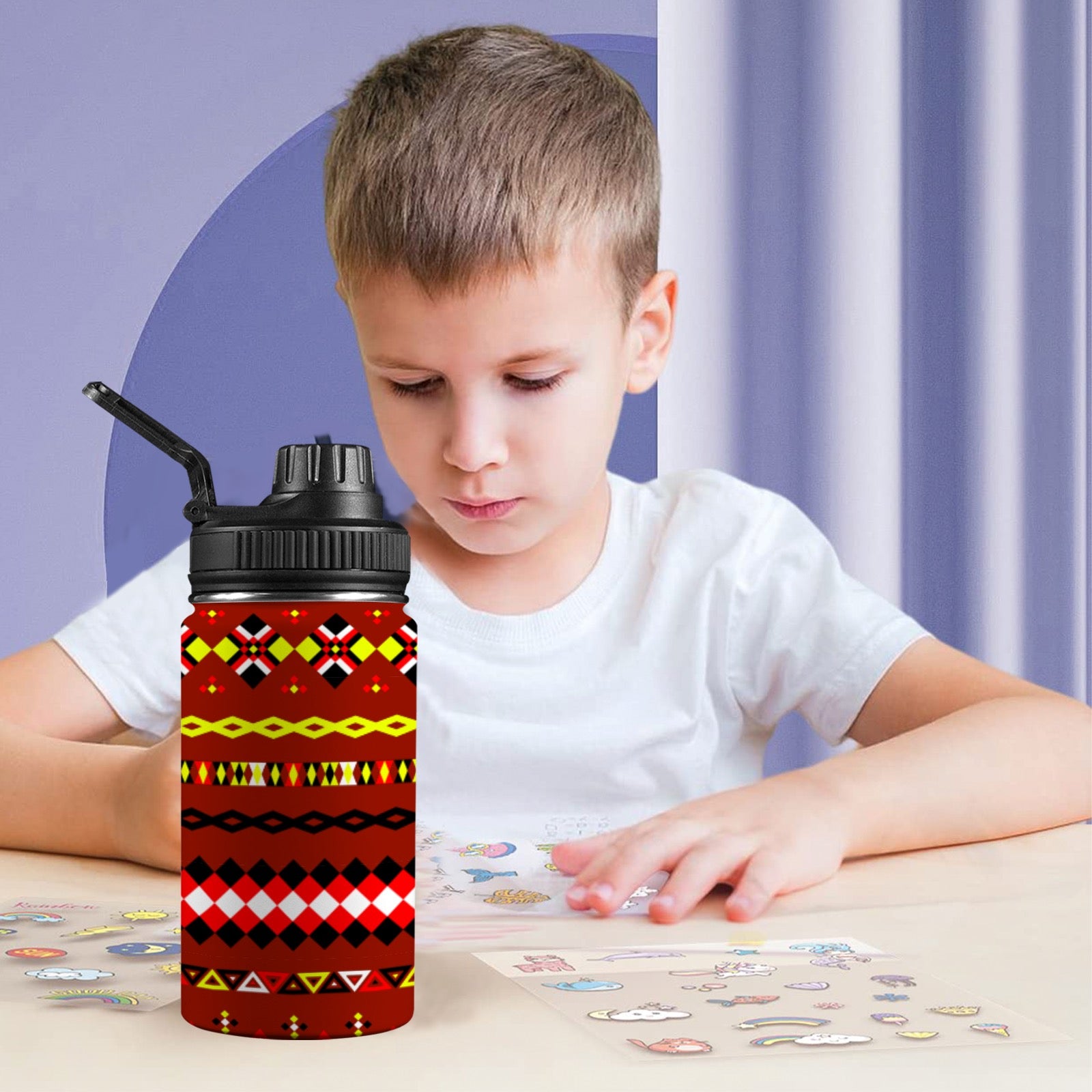 Dark Red Kids Water Bottle with Chug Lid (12 oz)