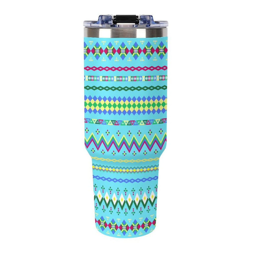 Blue 40oz Tumbler with Multi-Color Handle