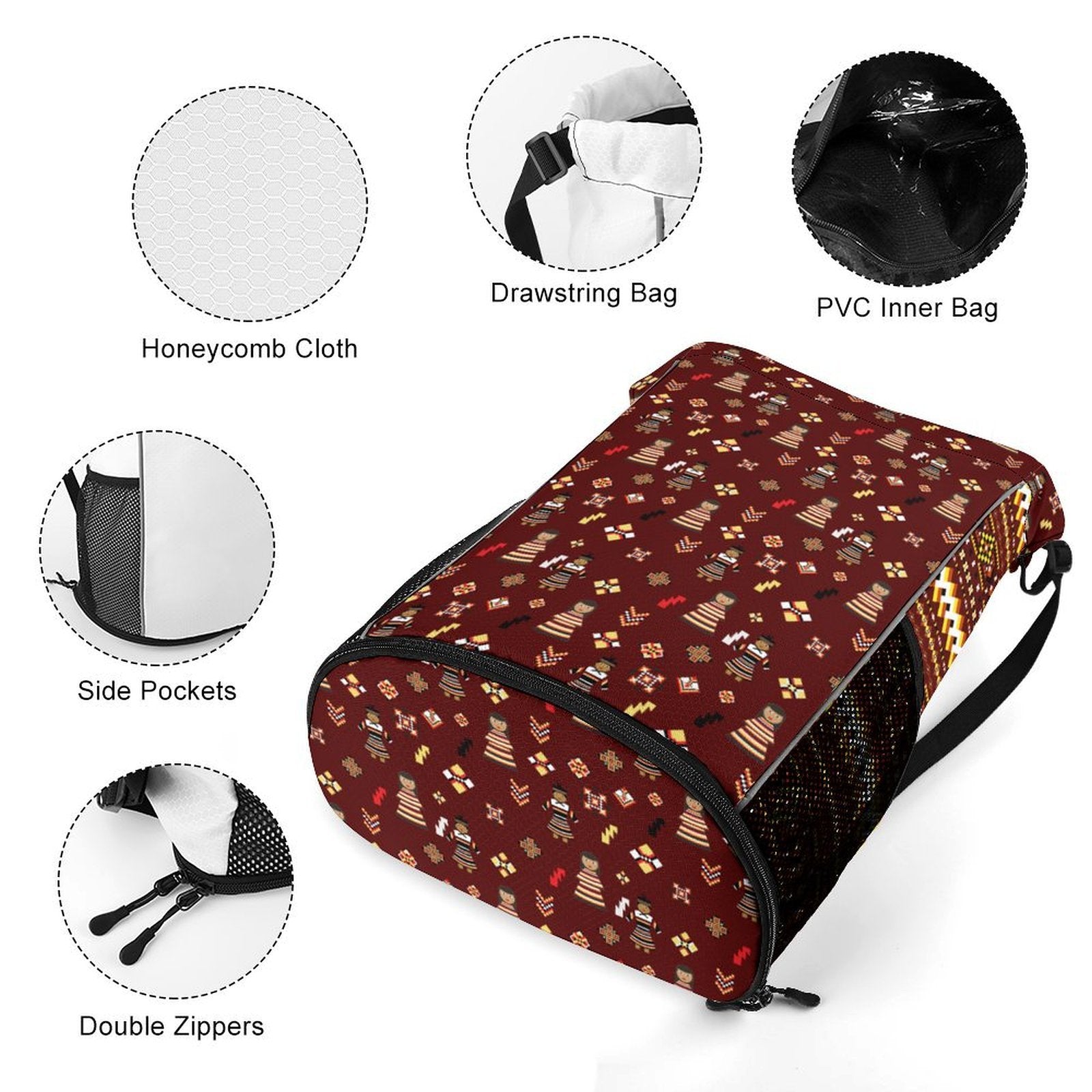 Dark Red Sports Drawstring Bag