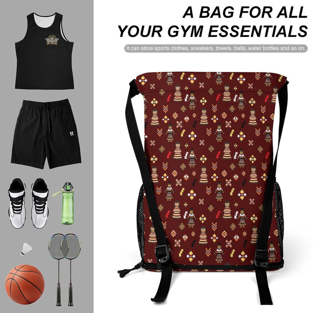 Dark Red Sports Drawstring Bag
