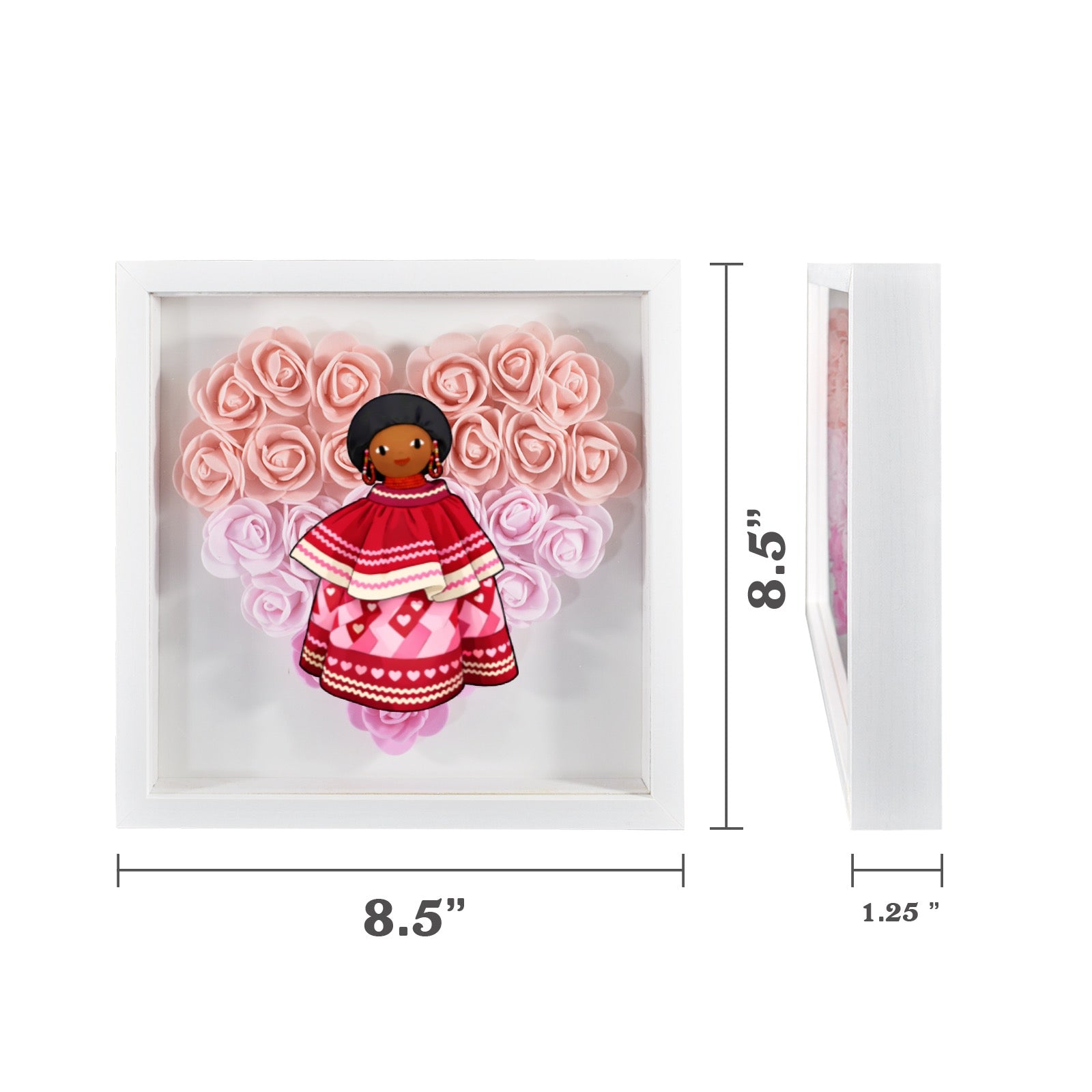 Heart-Shaped Paper Flower Shadow Box 8"- Pink Doll