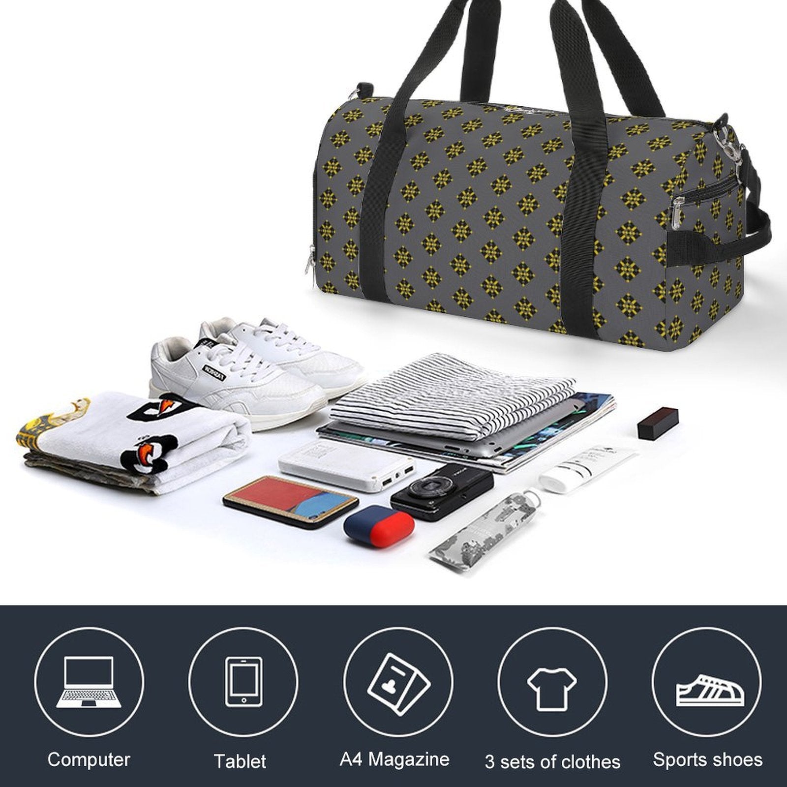 Black & Yellow Diamond - Grey Gym Bag