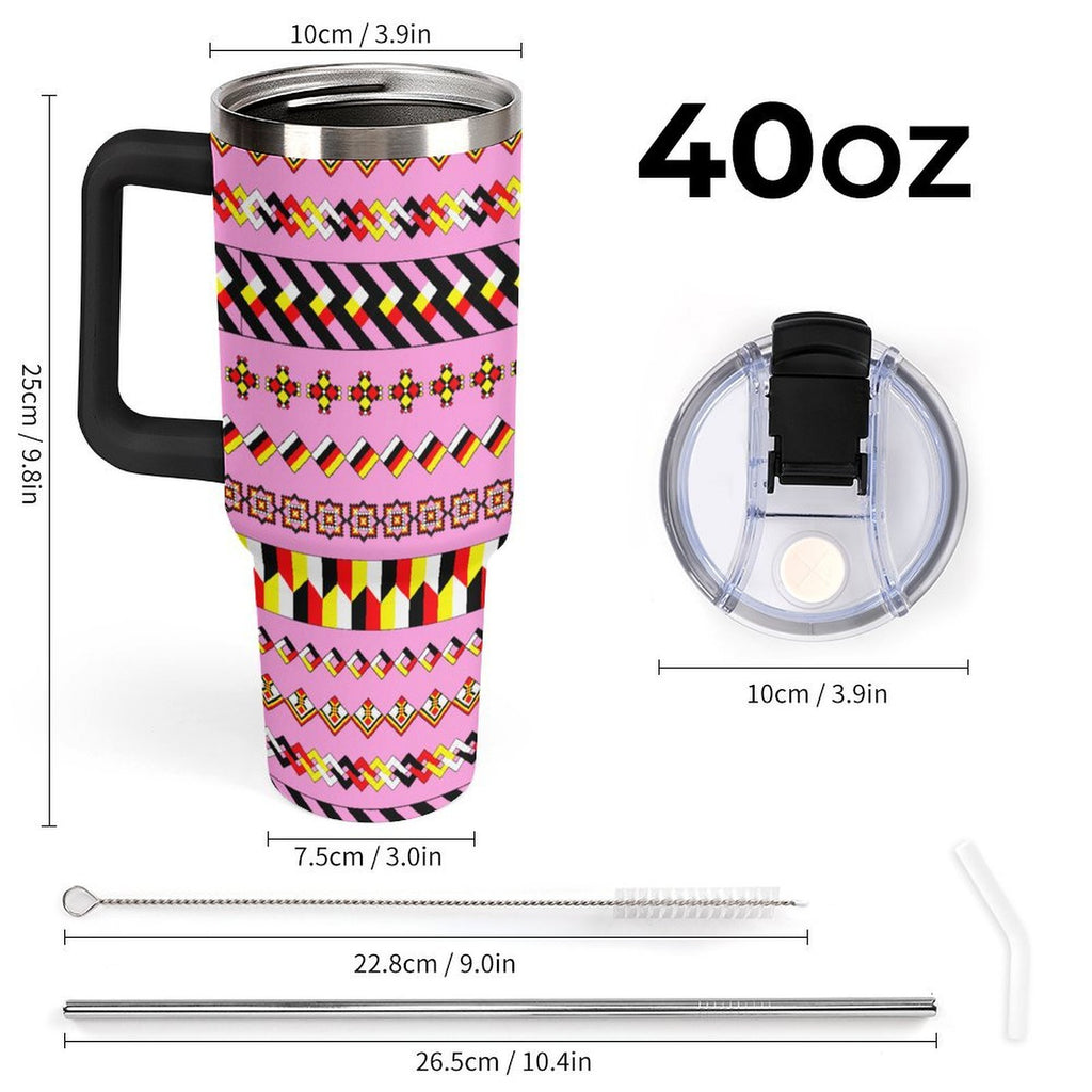 Pink 40oz Tumbler with Multi-Color Handle