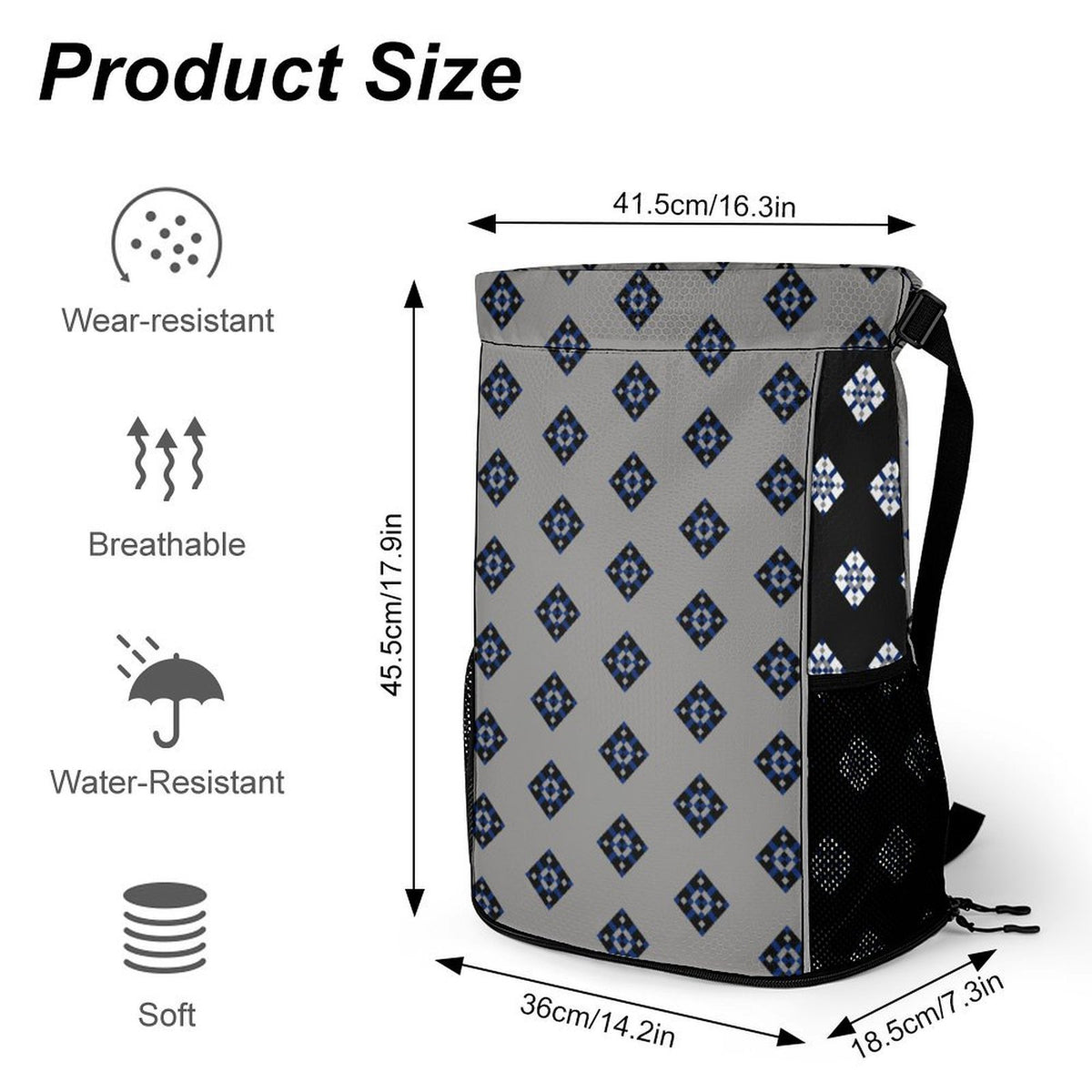 Navy Diamond Design - Sports Drawstring Bag